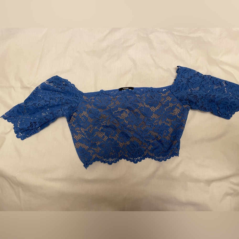 Blue Lace Off-Shoulder Top